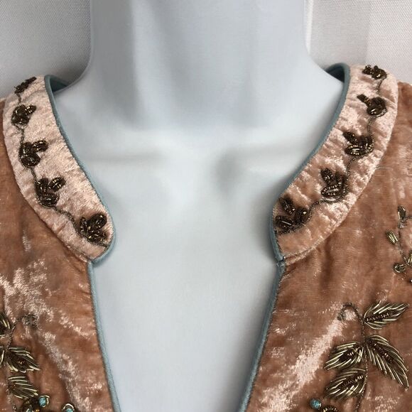Soft Surroundings Moroccan Beaded Tunic Top Crushed Velvet Blush Pink Petite Med - Picture 5 of 13